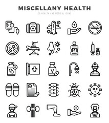Set of MISCELLANY HEALTH Icons. Simple Lineal art style icons pack. Vector illustration.