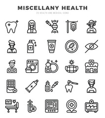MISCELLANY HEALTH icons Pack. Lineal icons set. MISCELLANY HEALTH collection set. Simple vector icons.