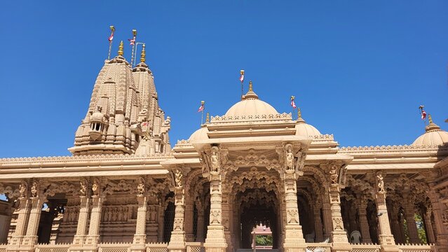 Bhavnagar, Gujarat India - Feb 24 2024: BAPS Shri Swaminarayan Mandir in Bhavnagar Gujrat.