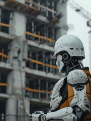 Fototapeta premium Futuristic robot working on construction site