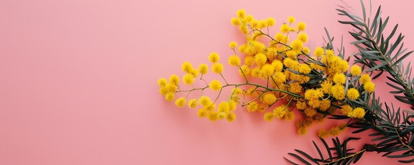 mimosa sprigs flowers background.