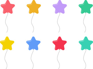 Balloon in flat style icons set. Bunch of balloons for birthday or party. Flying balloon with rope. Flat icon vector illustration isolated on white background. © Volodymyr