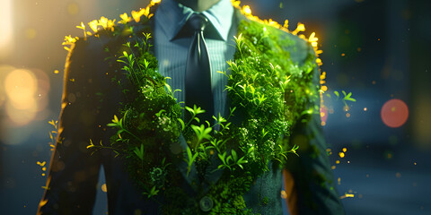 Green tree in suit hyper realistic .