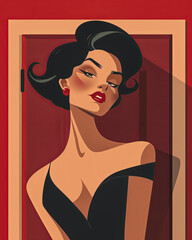 Retro - vintage Woman illustration inspired on the Hollywood golden era