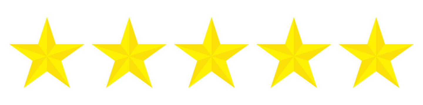 Five stars customer product rating review flat icon for apps and websites
