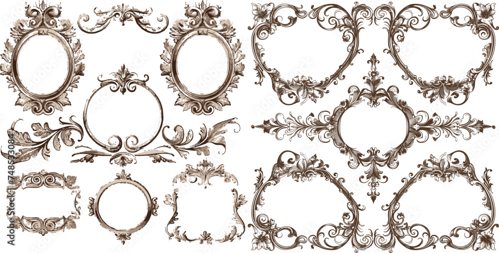 Poster vintage frames and scroll elements