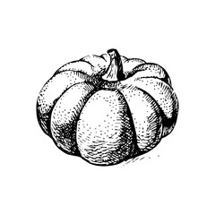 Hand drawn sketch vegetable pumpkin. Eco food. Vector vintage black and white Halloween illustration - 748533418