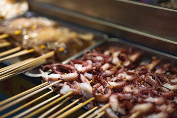 Street stall, barbecue, squid, teppanyaki, teppanyaki kitchenware Asian food, small business,...