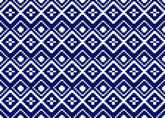 Geometric seamless pattern.Pixel art design for background, wallpaper, illustration, fabric, clothing, carpet, textile, batik, embroidery.blue and white color.