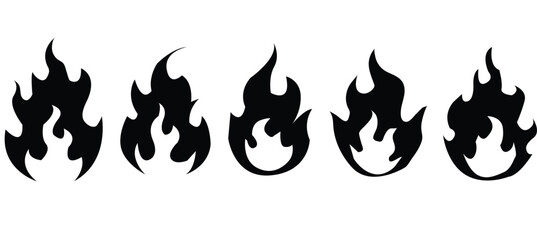 Fire flames, set vector icons