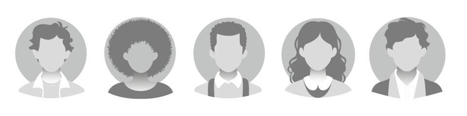 Man and woman empty avatars set. Vector photo placeholder for social networks, resumes, forums and dating sites. Male and female 