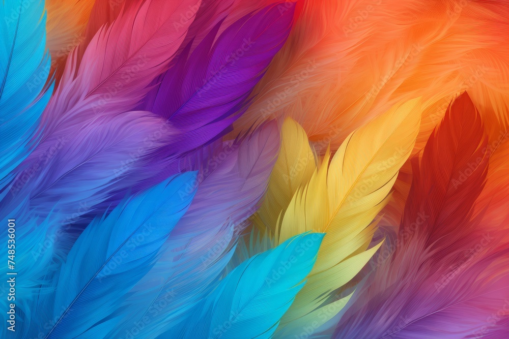Poster multicolored rainbow feathers. pattern abstract texture. generate ai