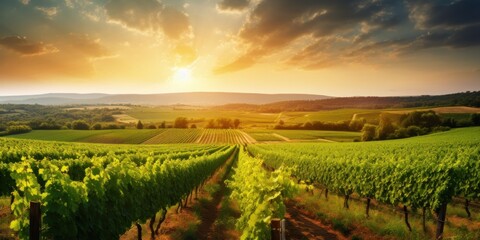 Fototapeta na wymiar Summer vineyard at sunset