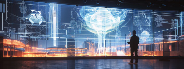 The designer is using a tablet or a stylized interface to manipulate the model, changing its shape and features with simple gestures.