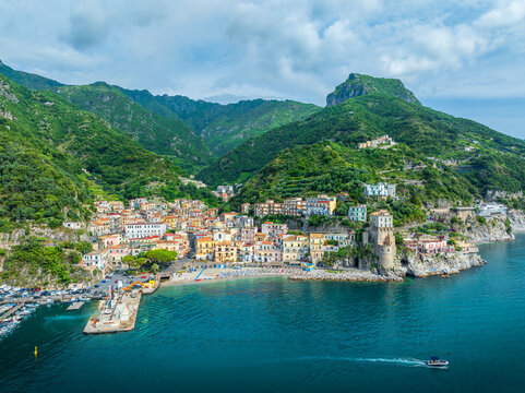 Landscape with Cetara town, Amalfi coast, Italy
