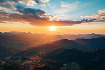 Beautiful aerial view of the sunrise over the mountains