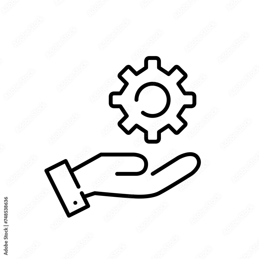 Aufkleber hand holding a cogwheel. manual control and precision. hands-on customization and adjustment pixel p