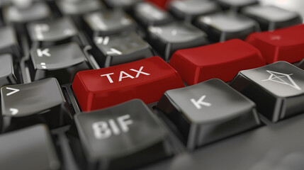 Tax key on computer keyboard, close-up view,