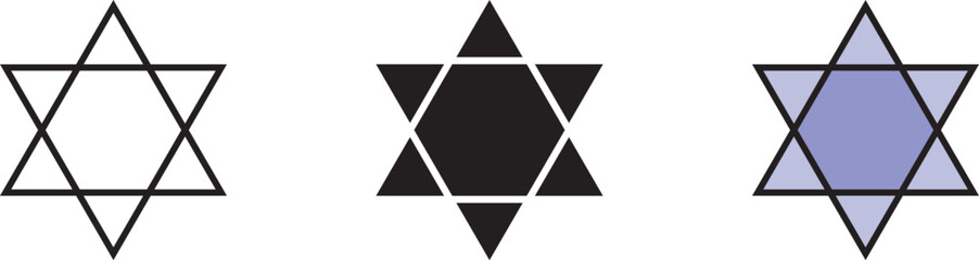 Star of David icon. Judaism Sign, Symbol. Lined, Isolated and Colored style. Vector Illustration