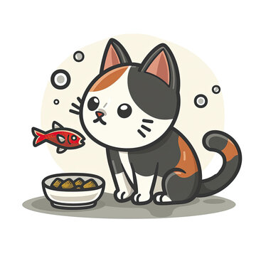  Cat Thinking Fish Cartoon  , Isolated Transparent Background Images
