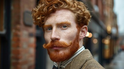 Fototapeta premium vintage portrait of an english gentleman with red hair wearing a tweet suit