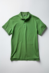 Green polo shirt white background top view generated AI
