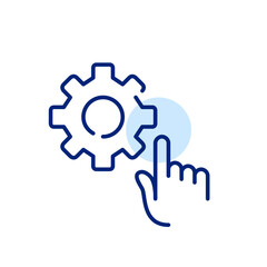 Pixel-perfect vector icon. Fingertip taps a cogwheel, capturing a tactile interaction. User-friendly customization