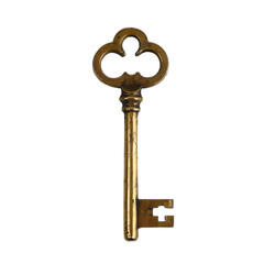 Rustic Golden Key with a Heart-Shaped Bow, Isolated on Transparent Background, Generative AI