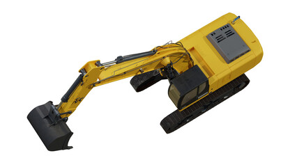 Yellow excavator vehicle isolate includes the alpha path. No driver and looks clean.