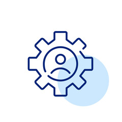 User profile silhouette merged with a cogwheel for personal account settings customization. Pixel perfect icon