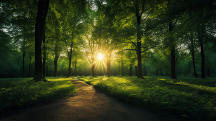 Fototapeta premium Green forest environment. Beautiful Forest