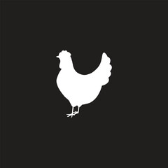 Hen silhouette isolated on Black background.
