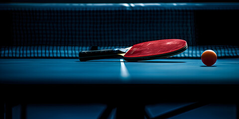 Tennis rackets and ball on the table, game concept. - obrazy, fototapety, plakaty