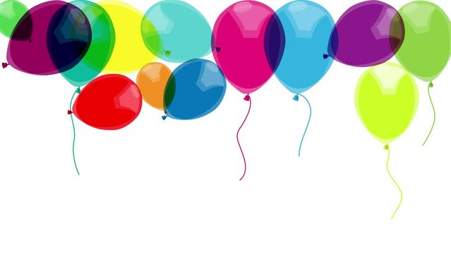 Animated balloons they fly upwards for party, celebration or anniversary, black and white background for chroma key.
