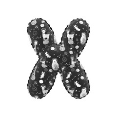 3D inflated balloon letter X with black & white alpacca astronaut space pattern