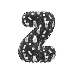 3D inflated balloon letter Z with black & white alpacca astronaut space pattern