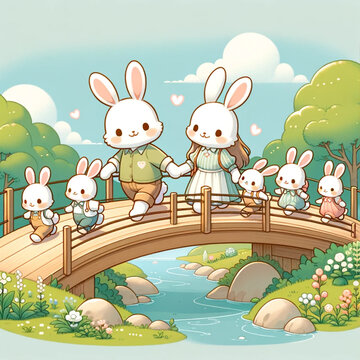 bunny faimly on the bridge
