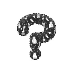 3D inflated balloon Question Symbol/sign with black & white alpacca astronaut space pattern