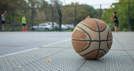 Basketball ball on the basketball arena.