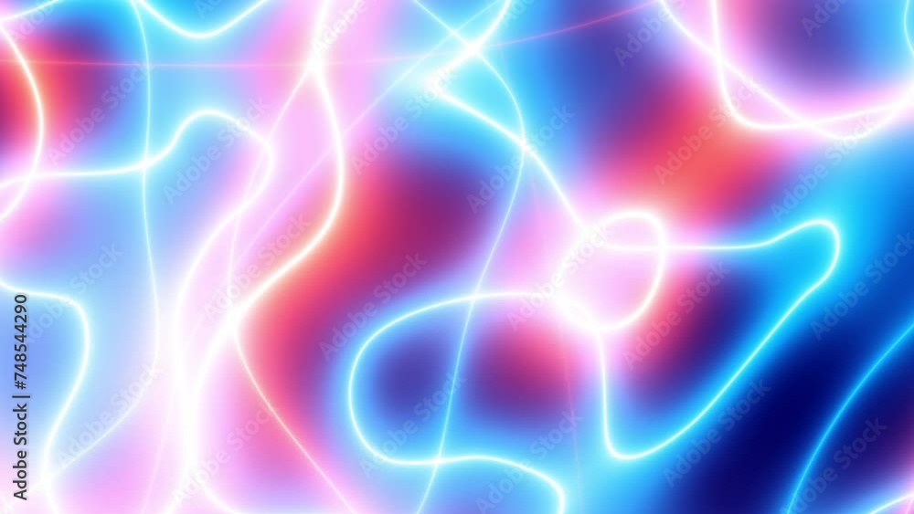 Leinwandbilder Abstract looping 4k video. Seamless abstract blue wavy psychedelic background for loop playback. Glowing energy moving texture