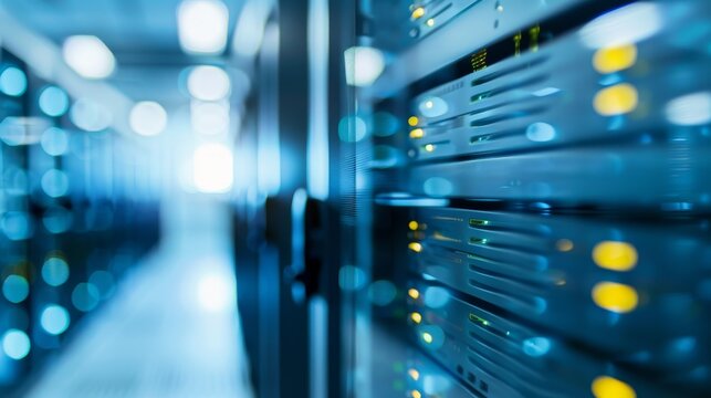 Secure server room with data protection, Data Privacy, blurred background