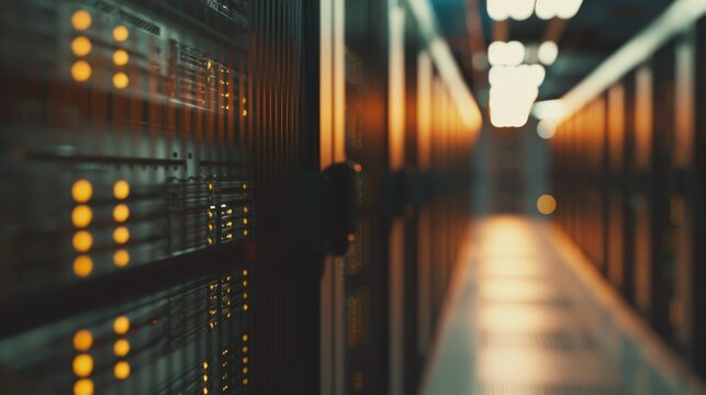 Secure server room with data protection, Data Privacy, blurred background