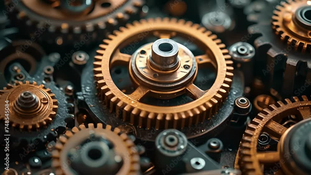 Poster a series of gears and cogs are depicted symbolizing the inner workings of an economy. some gears are