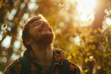 Joyful Man in Autumn Sunlight