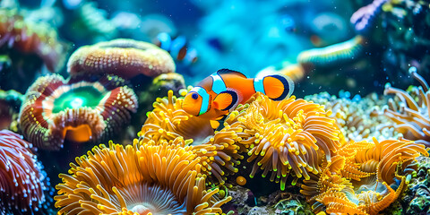 coral reef in the sea. tropical coral reef with fish. fish in aquarium