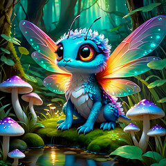 Adorable fantasy animal with translucent wings