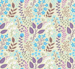 Seamless pattern with forest, flowers, and plants - 748545680
