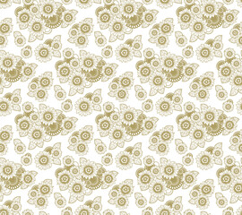 ひまわりの花のレース_パターン_背景透過_ゴールド
