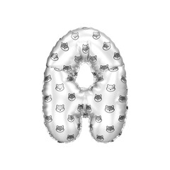 3D inflated balloon letter A with grey reflective meme coin Shiba Inu face pattern