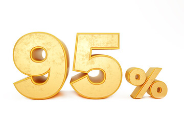 The number ninety five percent is in gold - the number 95% is 3D illustrator and render, used for graphic banner design layouts, posters, wallpapers